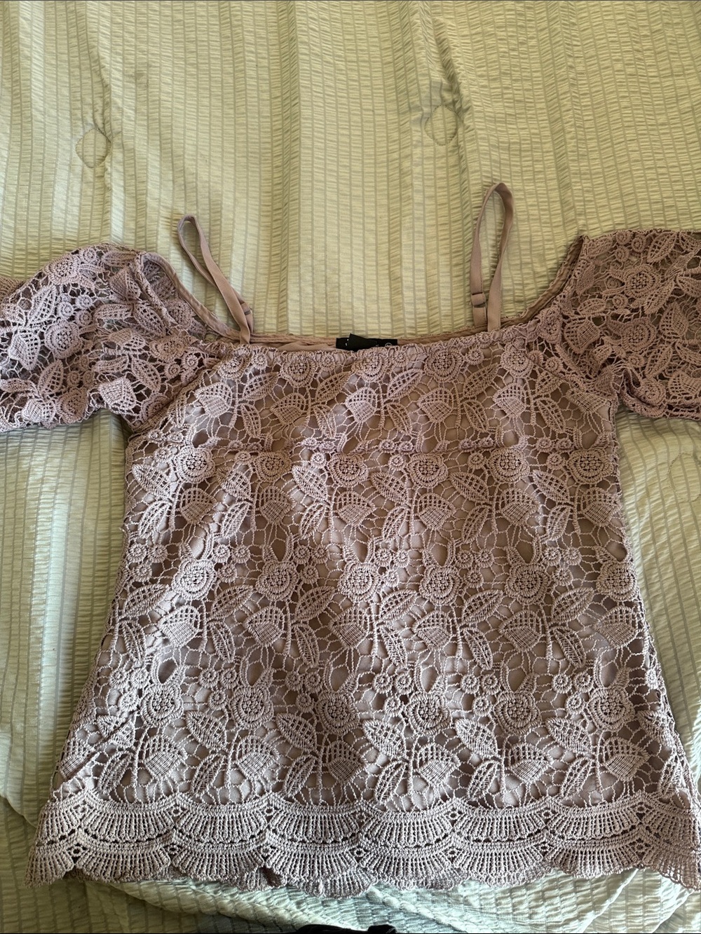Miss Chievous Mauve Floral Crochet Lace Off-The-Shoulder Blouse